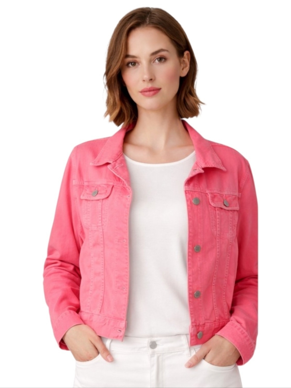 J Brand-Christopher Kane jacket denim neon pink-peach button front sz lrg 🎉 HP - Picture 3 of 16